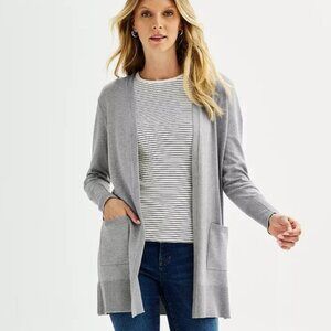 Tahari Greige Open Knit Cardigan Size L